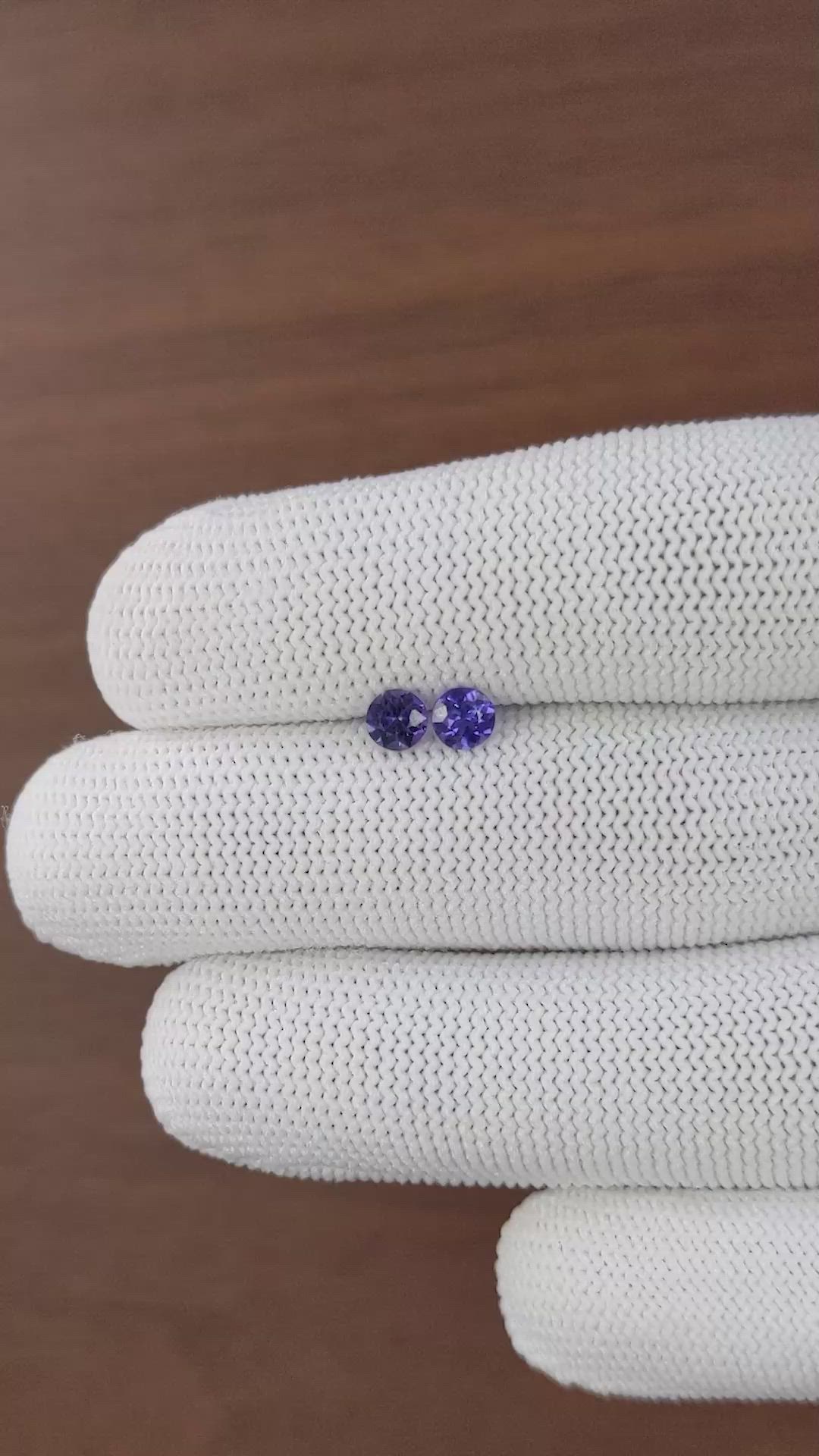 0.78 Ct.Tw.Total Carat Weight Purplish Blue Sapphire Pair from Ceylon (Sri Lanka) Size Video
