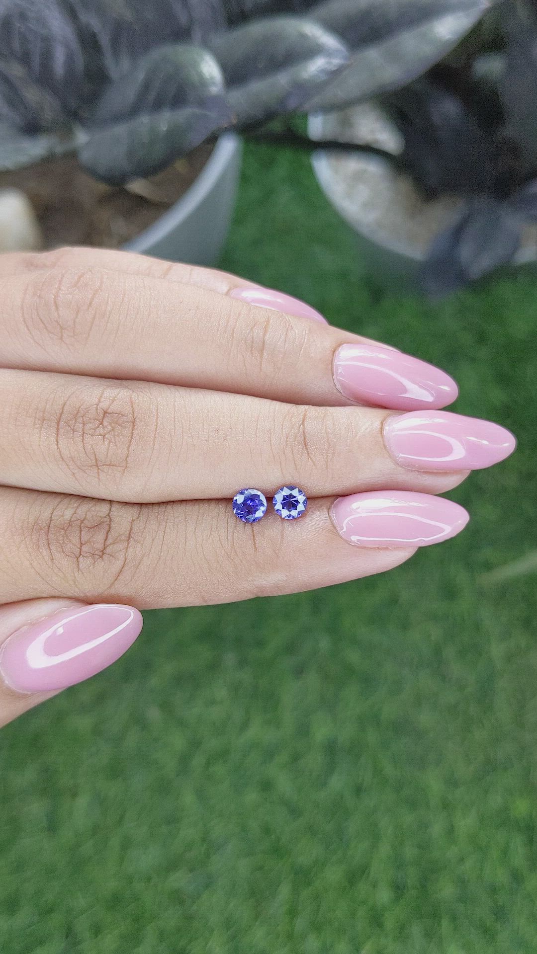 0.78 Ct.Tw.Total Carat Weight Purplish Blue Sapphire Pair from Ceylon (Sri Lanka) Size Video