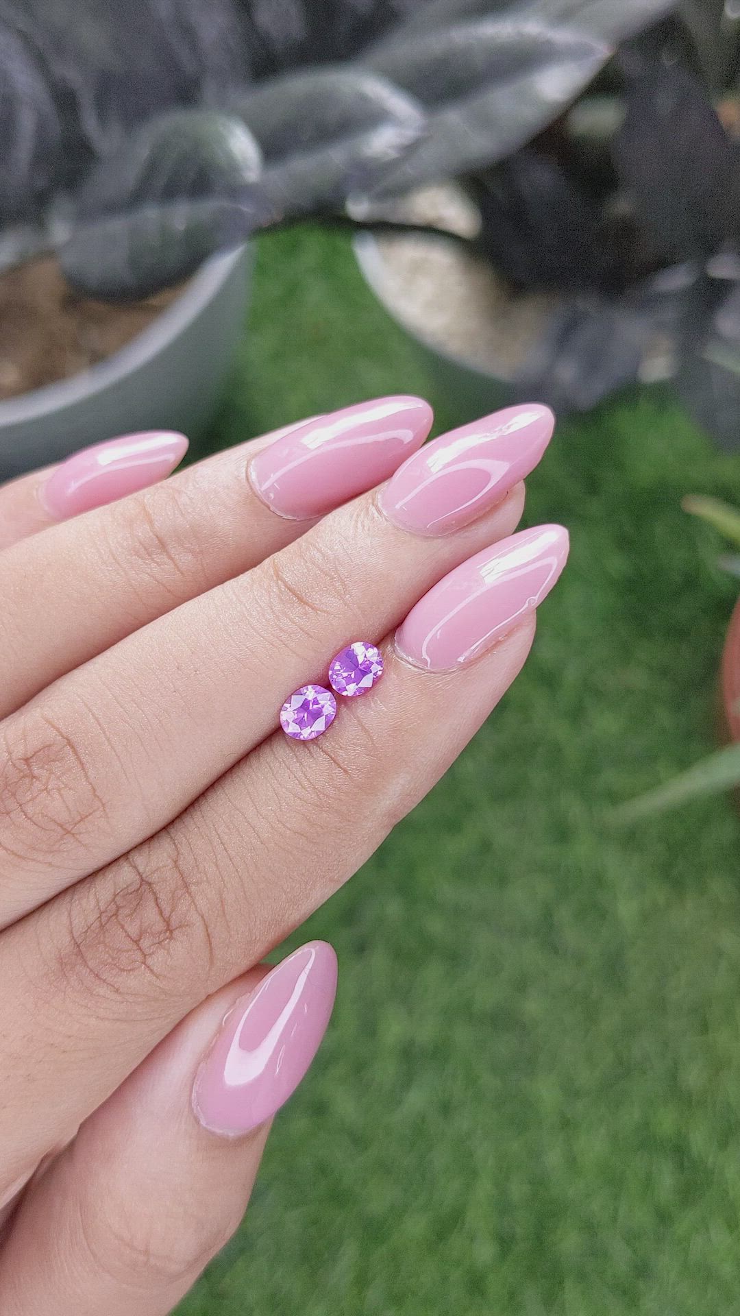 0.84 Ct.Tw.Total Carat Weight Purplish Pink Sapphire Pair from Ceylon (Sri Lanka) Size Video