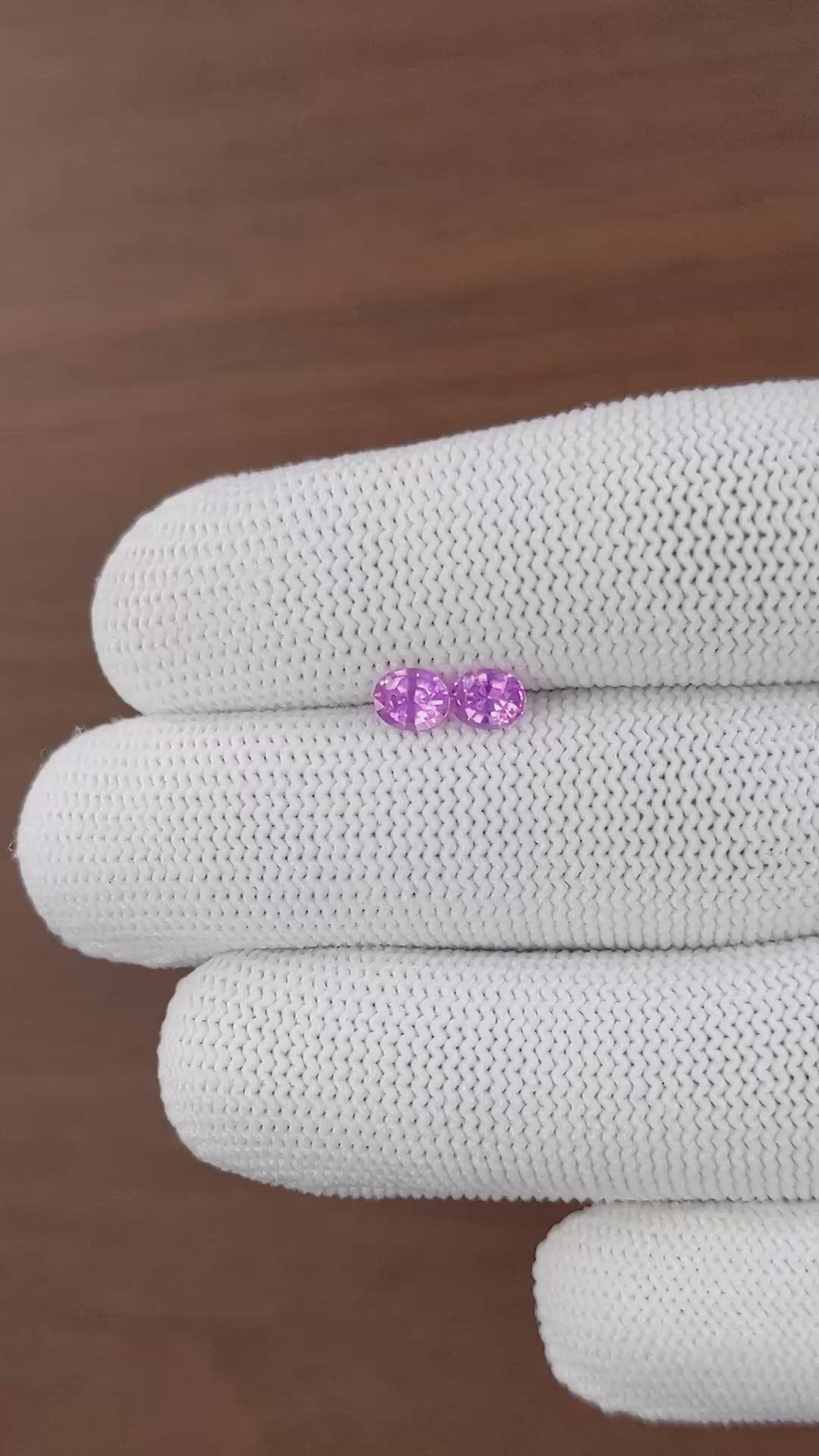 0.84 Ct.Tw.Total Carat Weight Purplish Pink Sapphire Pair from Ceylon (Sri Lanka) Size Video