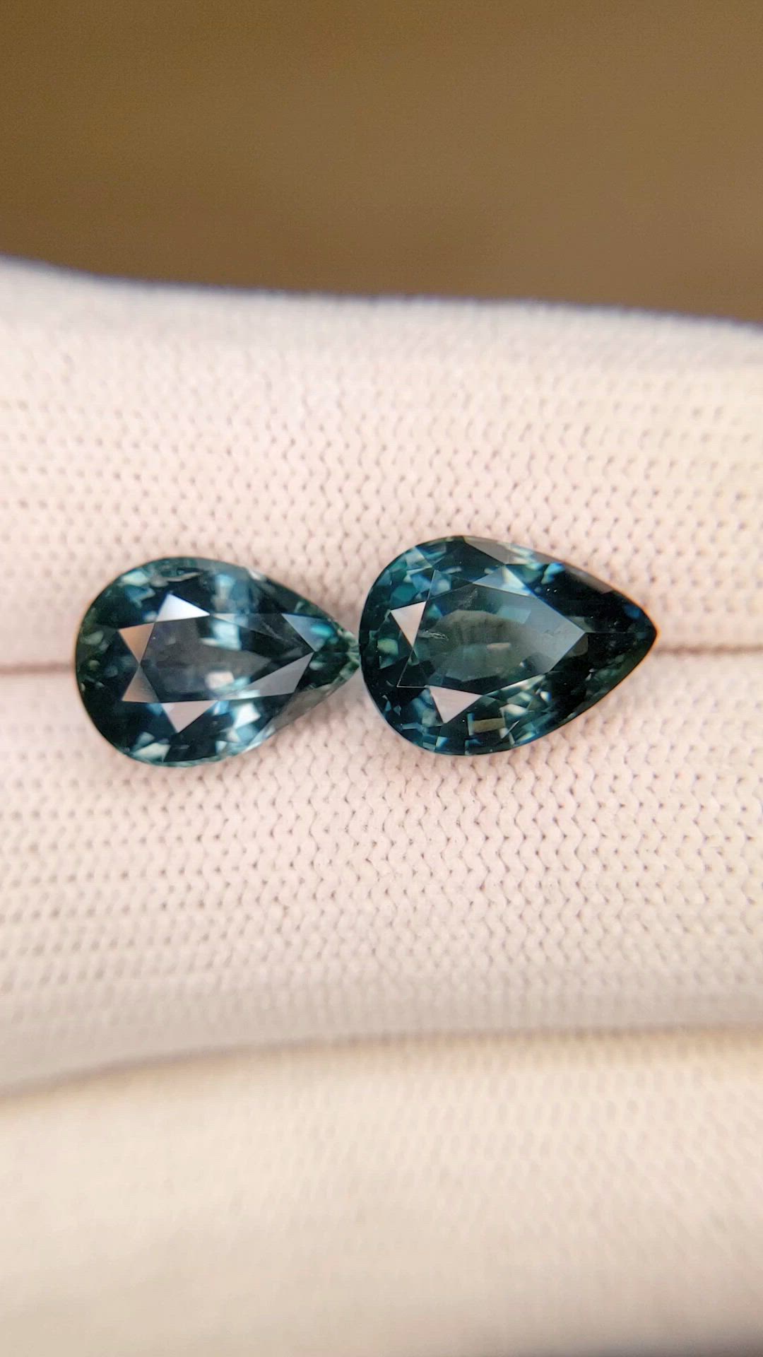 8.72 Ct.Tw.Total Carat Weight Bluish Green Sapphire Pair from Montana Size Video