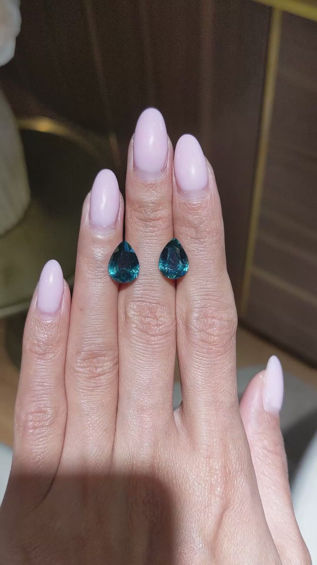 8.72 Ct.Tw.Total Carat Weight Bluish Green Sapphire Pair from Montana Size Video