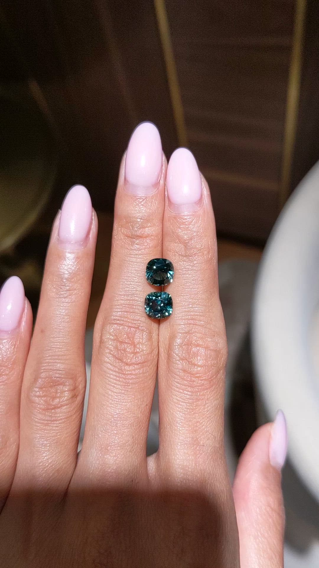 5.04 Ct.Tw.Total Carat Weight Bluish Green Sapphire Pair from Montana Size Video