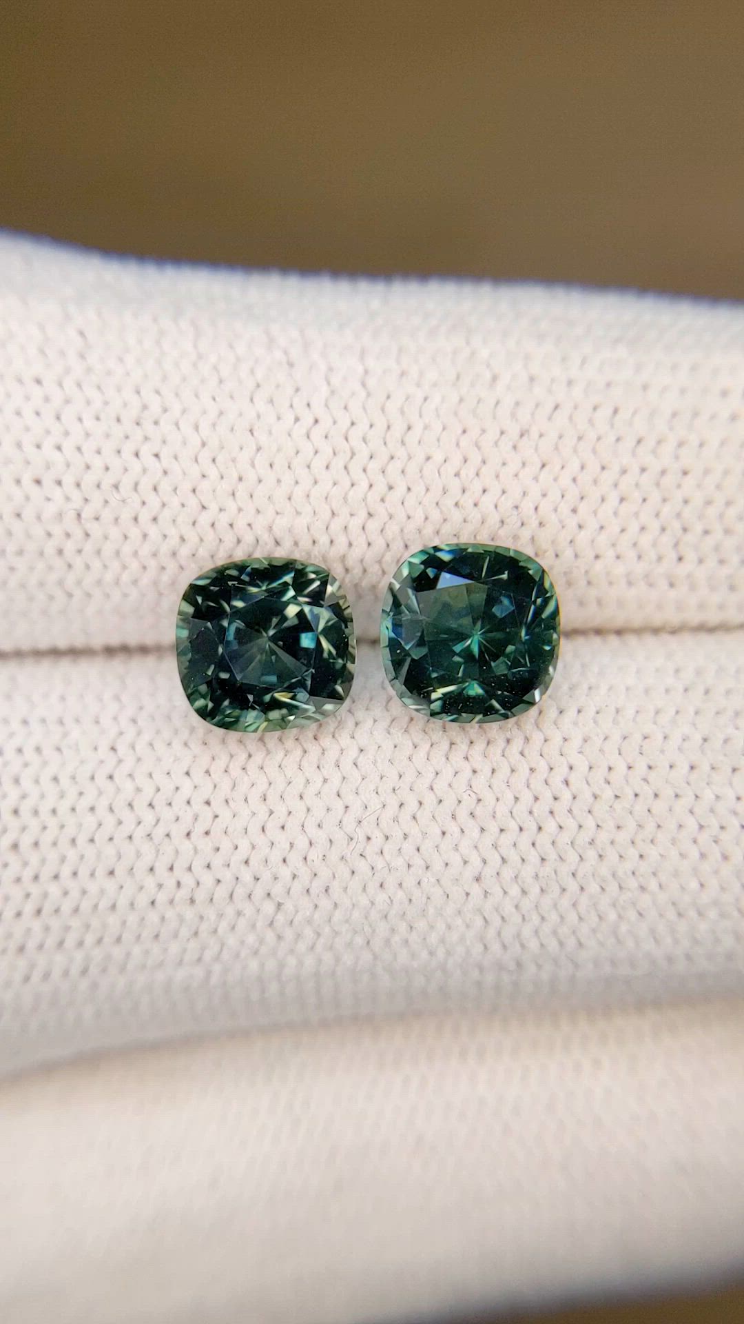 5.04 Ct.Tw.Total Carat Weight Bluish Green Sapphire Pair from Montana Size Video