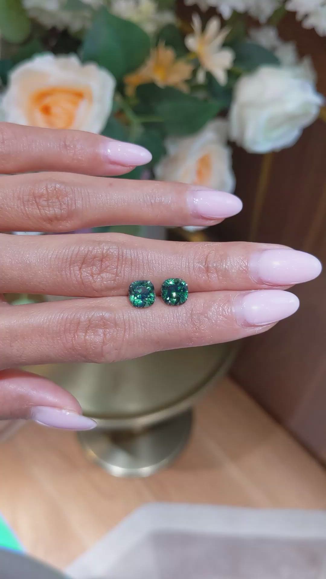 5.04 Ct.Tw.Total Carat Weight Bluish Green Sapphire Pair from Montana Size Video