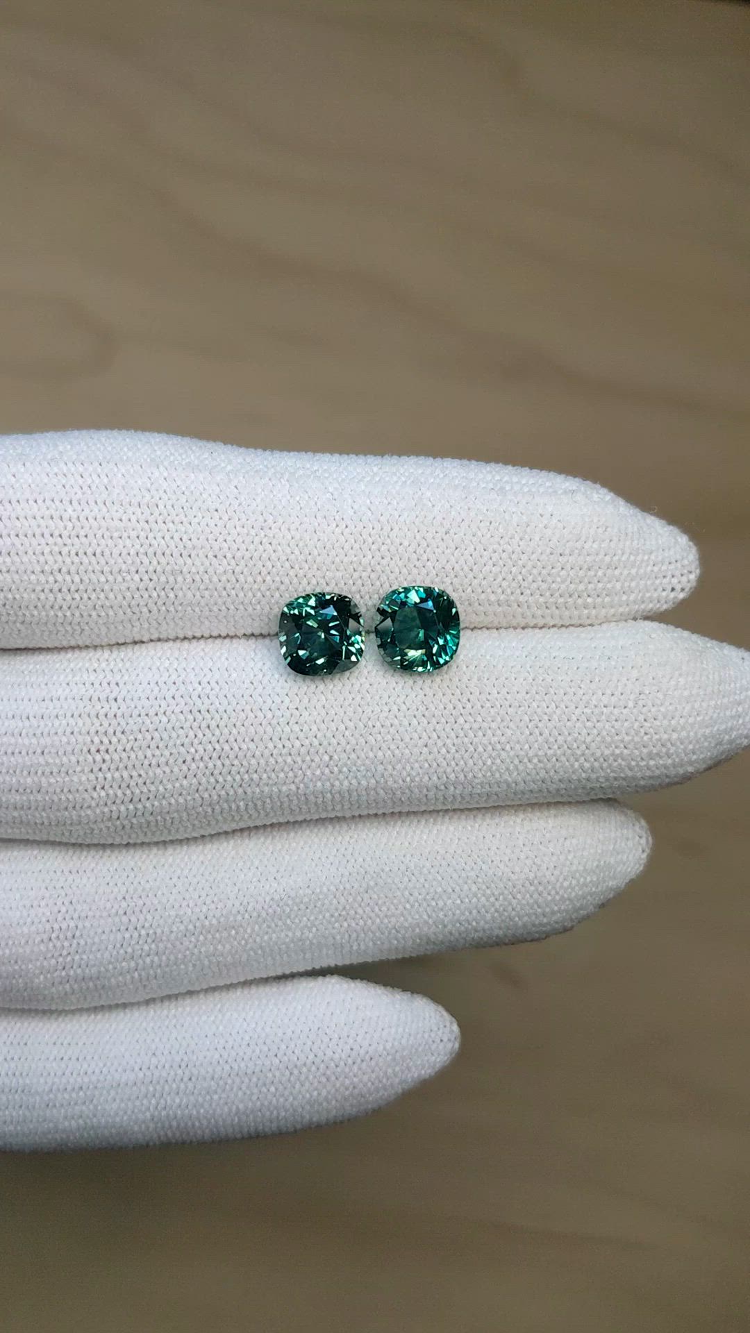5.04 Ct.Tw.Total Carat Weight Bluish Green Sapphire Pair from Montana Size Video