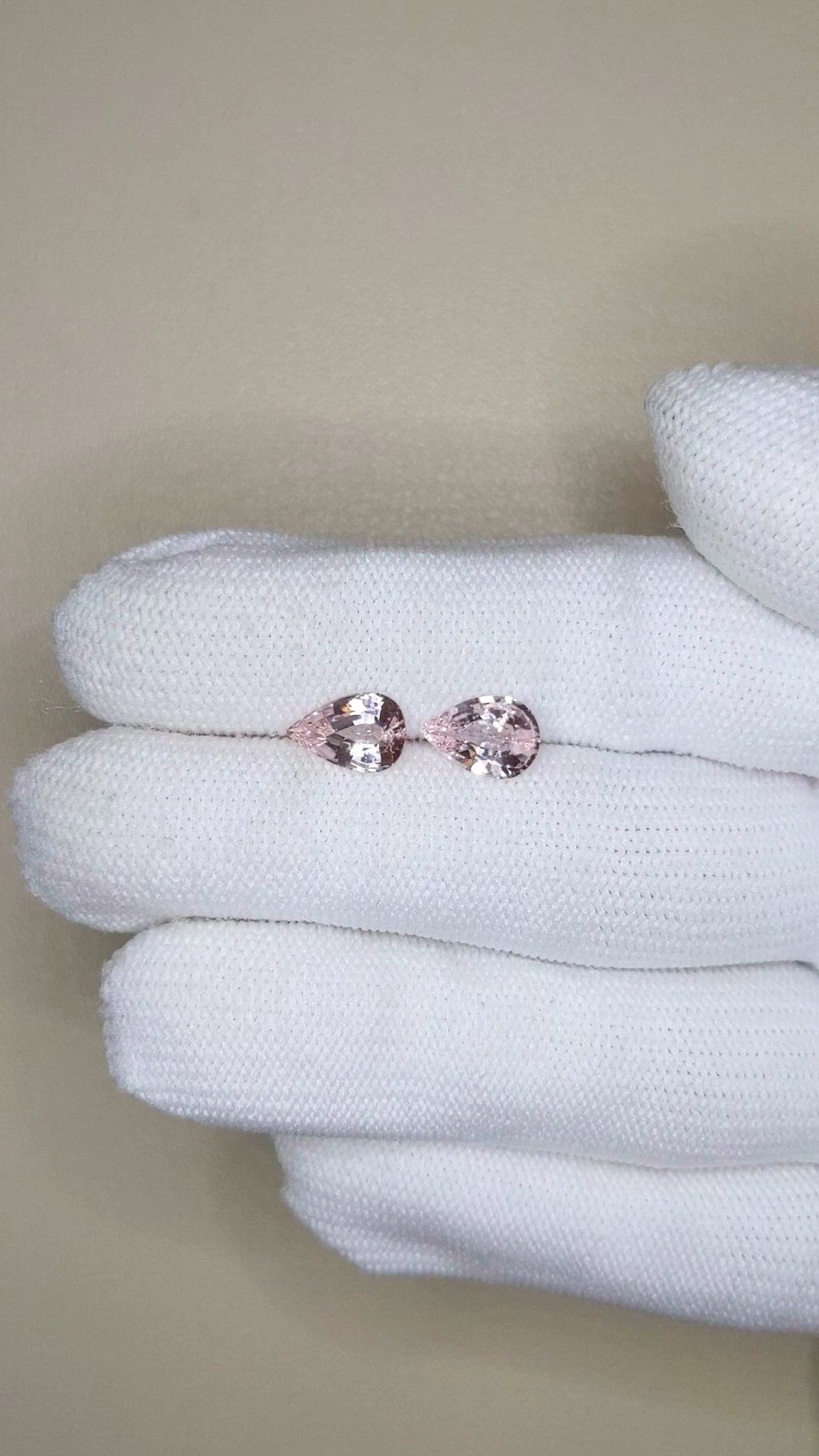 2.91 Ct.Tw.Total Carat Weight Peach Sapphire Pair from Ceylon (Sri Lanka) Size Video