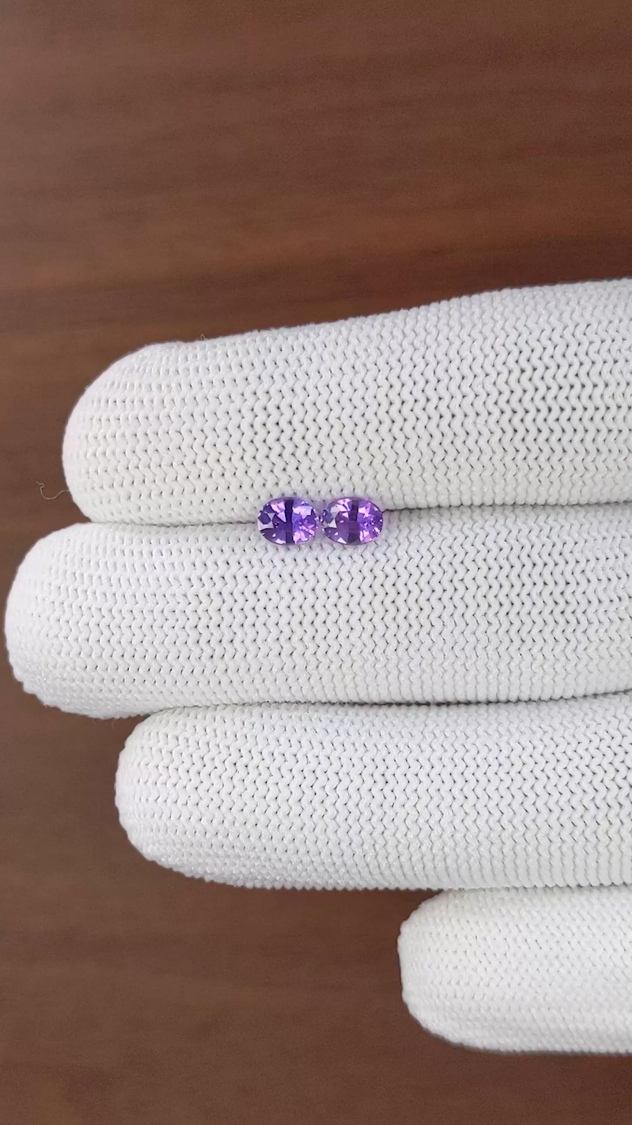 1.09 Ct.Tw.Total Carat Weight Purple Sapphire Pair from Madagascar Size Video