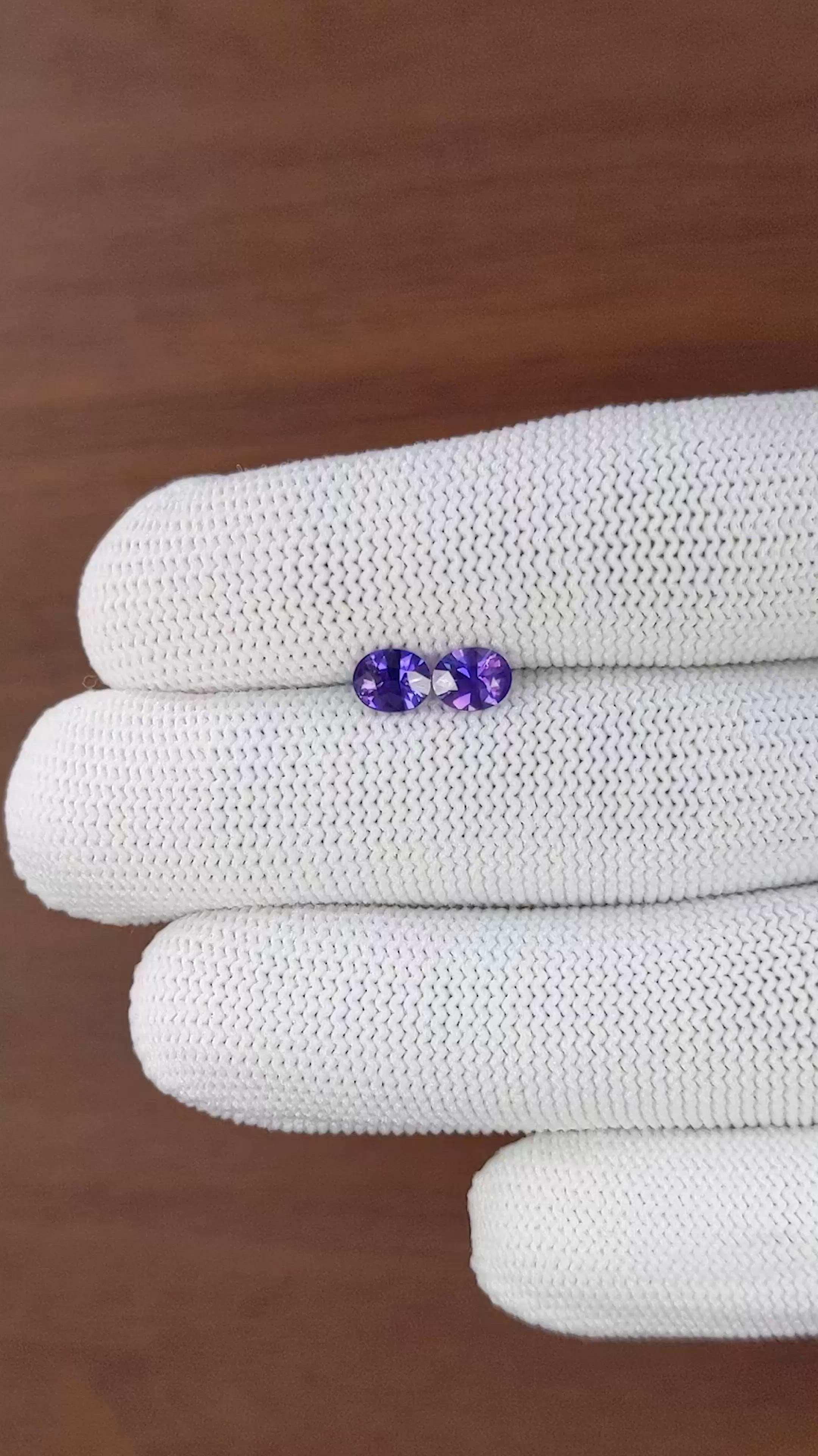 1.07 Ct.Tw.Total Carat Weight Purple Sapphire Pair from Madagascar Size Video