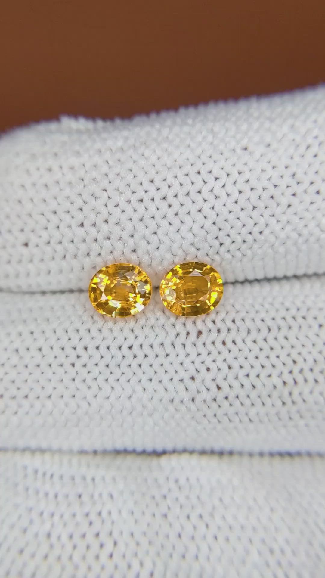 1.47 Ct.Tw.Total Carat Weight Yellow Sapphire Pair from Ceylon (Sri Lanka) Size Video
