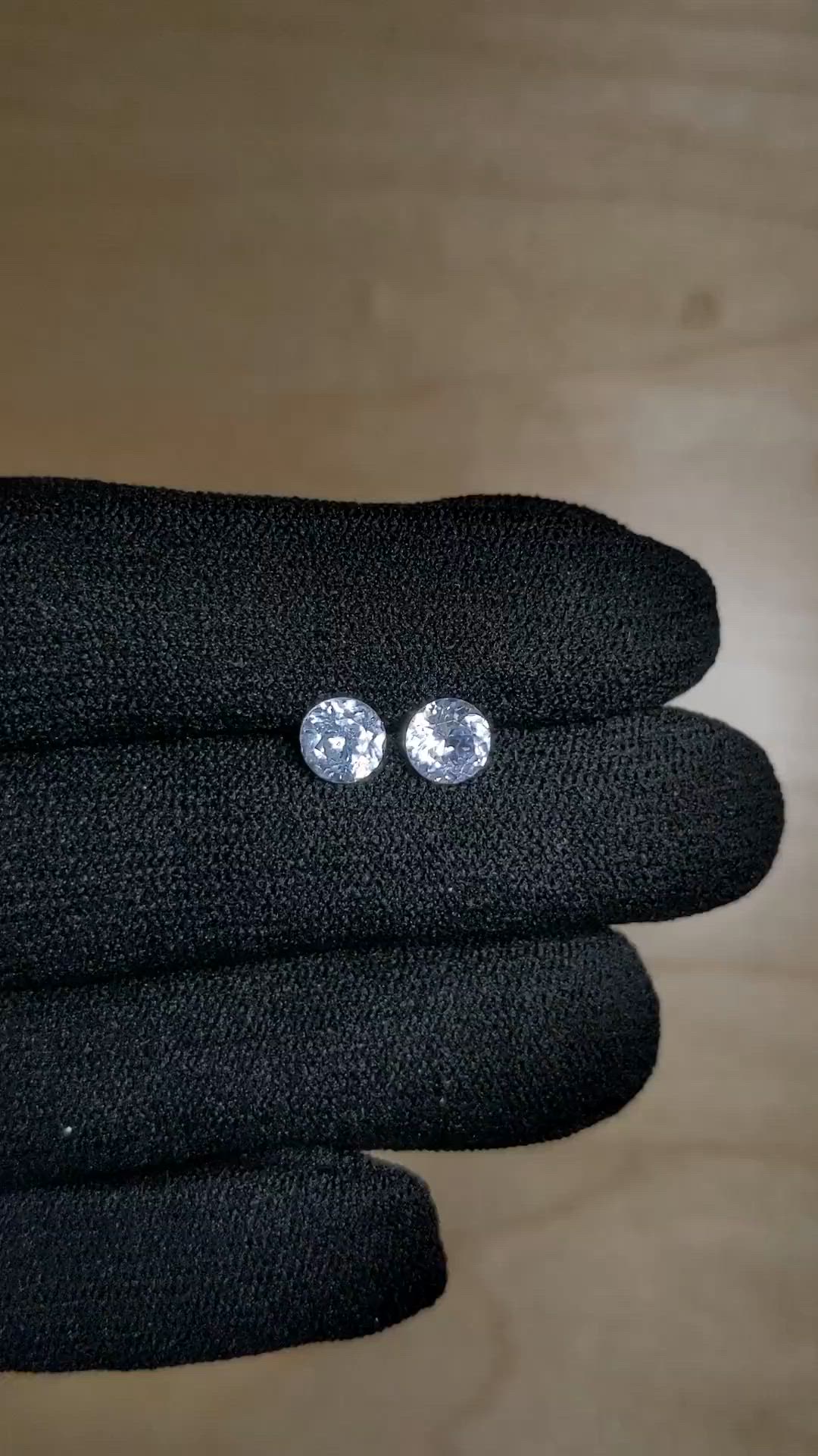 1.98 Ct.Tw.Total Carat Weight White Sapphire Pair from Ceylon (Sri Lanka) Size Video