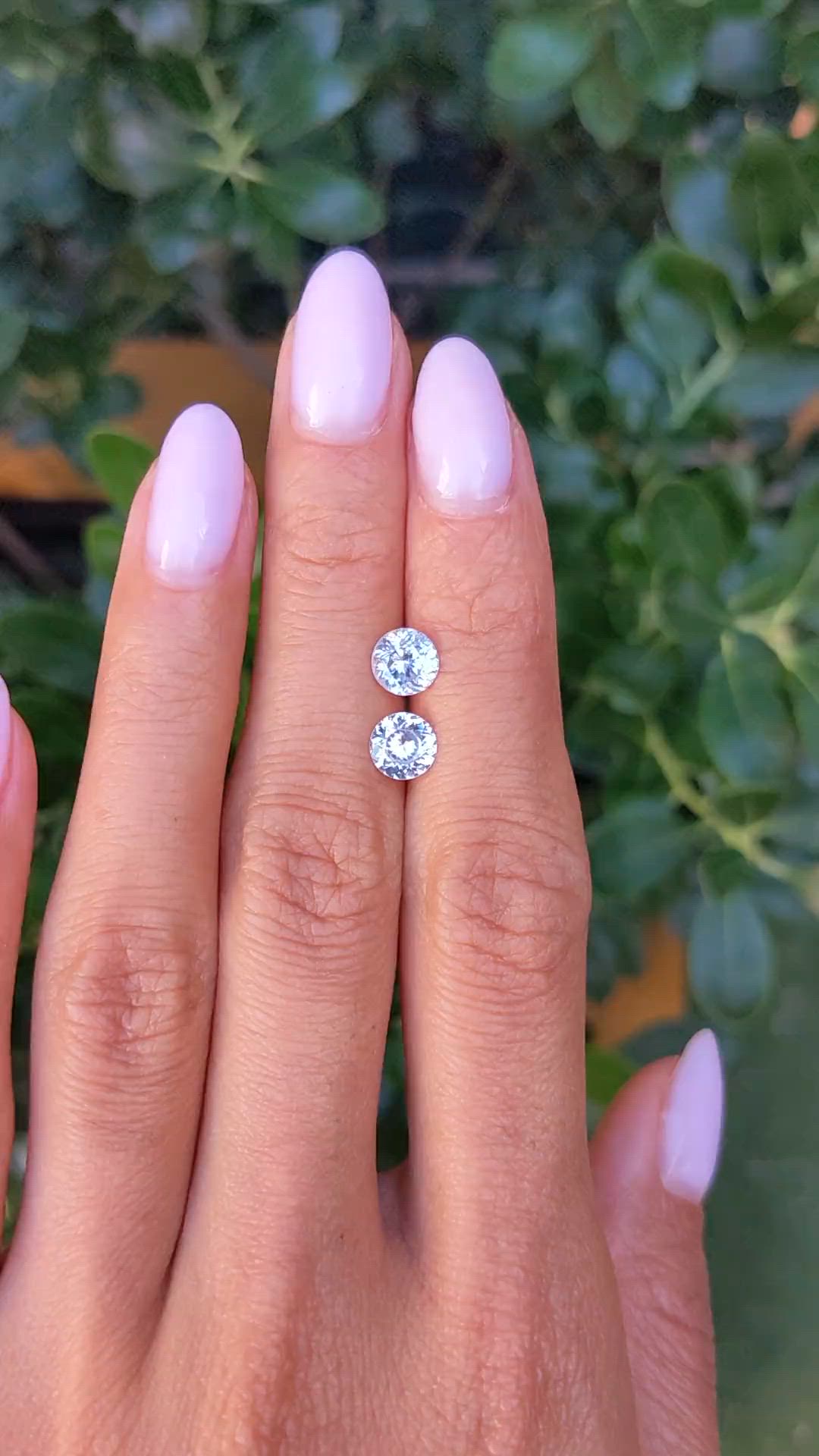 1.98 Ct.Tw.Total Carat Weight White Sapphire Pair from Ceylon (Sri Lanka) Size Video