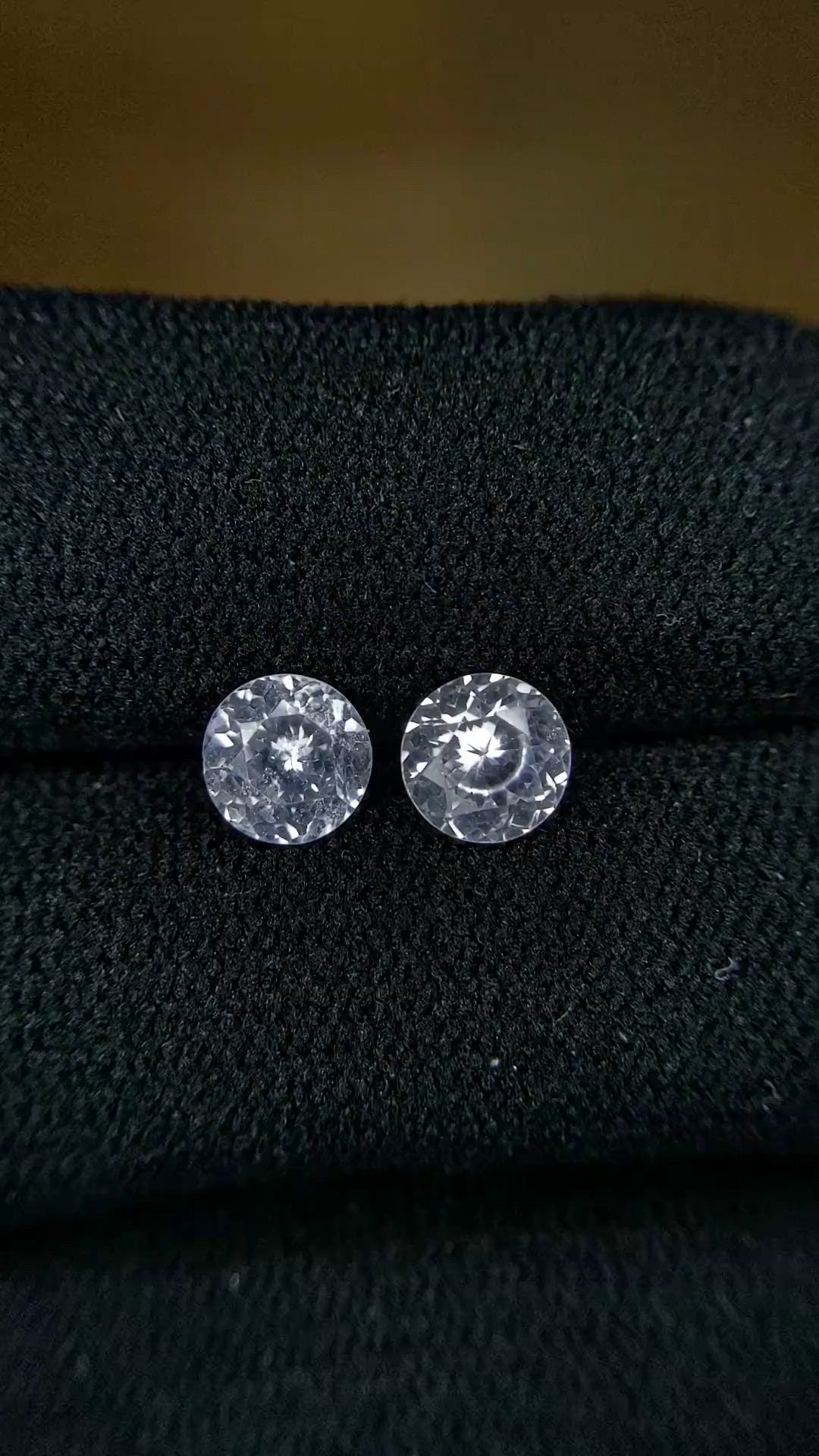 1.98 Ct.Tw.Total Carat Weight White Sapphire Pair from Ceylon (Sri Lanka) Size Video