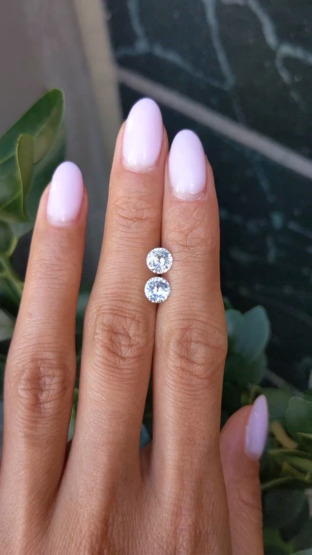 1.72 Ct.Tw.Total Carat Weight White Sapphire Pair from Ceylon (Sri Lanka) Size Video