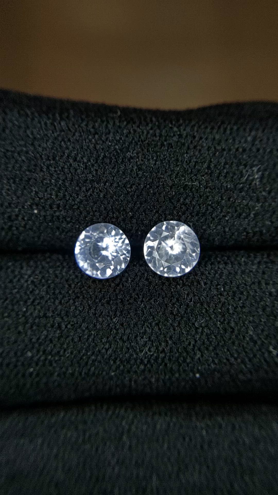 1.72 Ct.Tw.Total Carat Weight White Sapphire Pair from Ceylon (Sri Lanka) Size Video