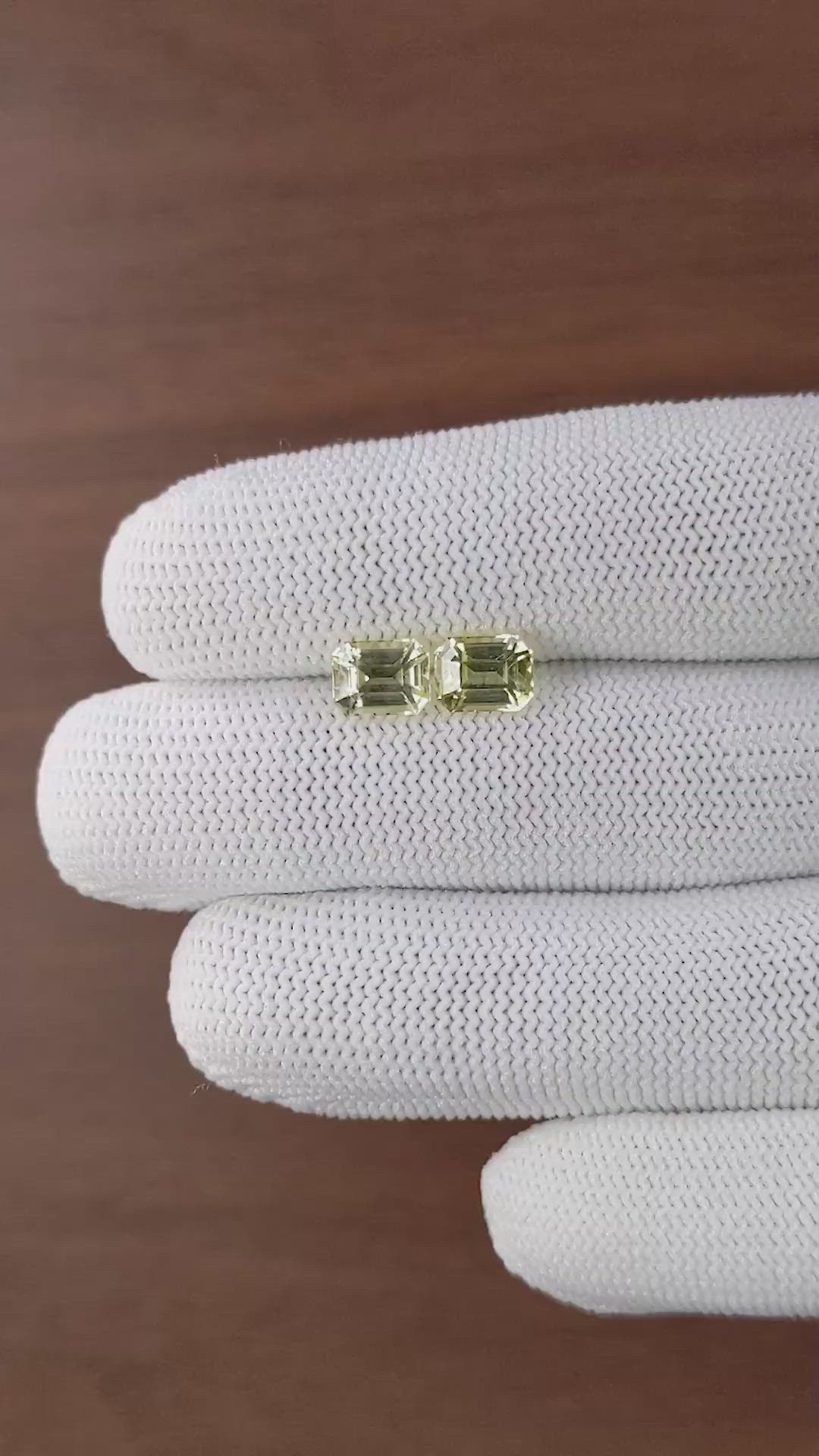 3.44 Ct.Tw.Total Carat Weight Yellow Sapphire Pair from Ceylon (Sri Lanka) Size Video