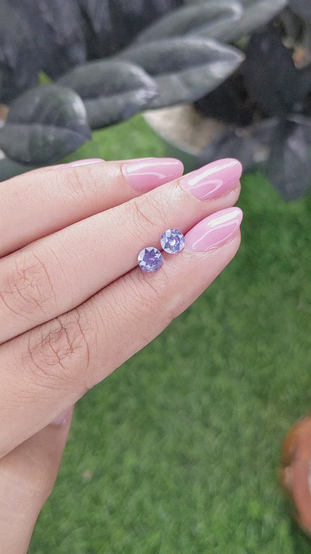 1.06 Ct.Tw.Total Carat Weight Purple Sapphire Pair from Ceylon (Sri Lanka) Size Video