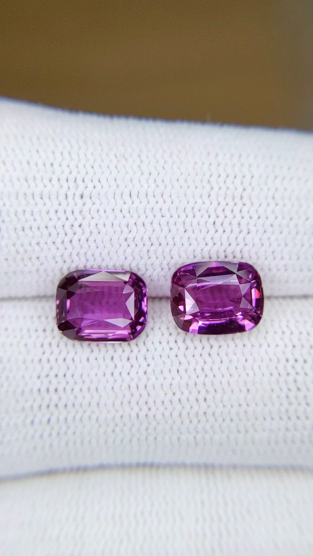 5.57&nbsp;Ct.Tw.Total Carat Weight Pinkish Purple Sapphire Pair from Madagascar Size Video