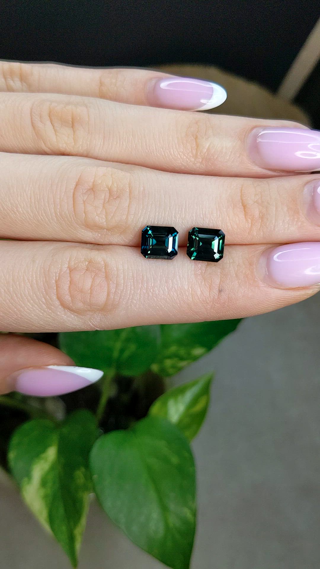 4.71 Ct.Tw.Total Carat Weight Bluish Green Sapphire Pair from Madagascar Size Video