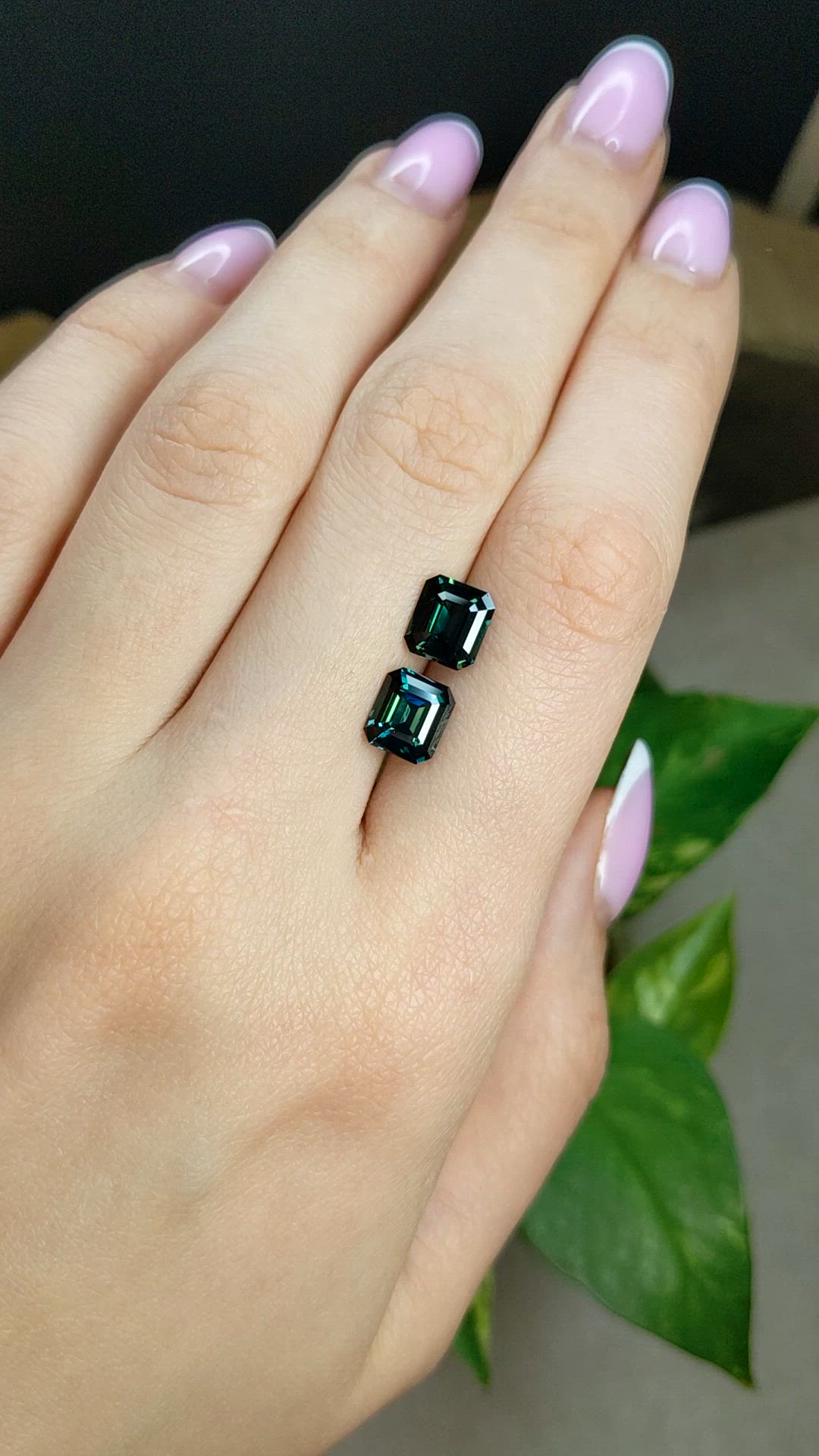 4.71 Ct.Tw.Total Carat Weight Bluish Green Sapphire Pair from Madagascar Size Video