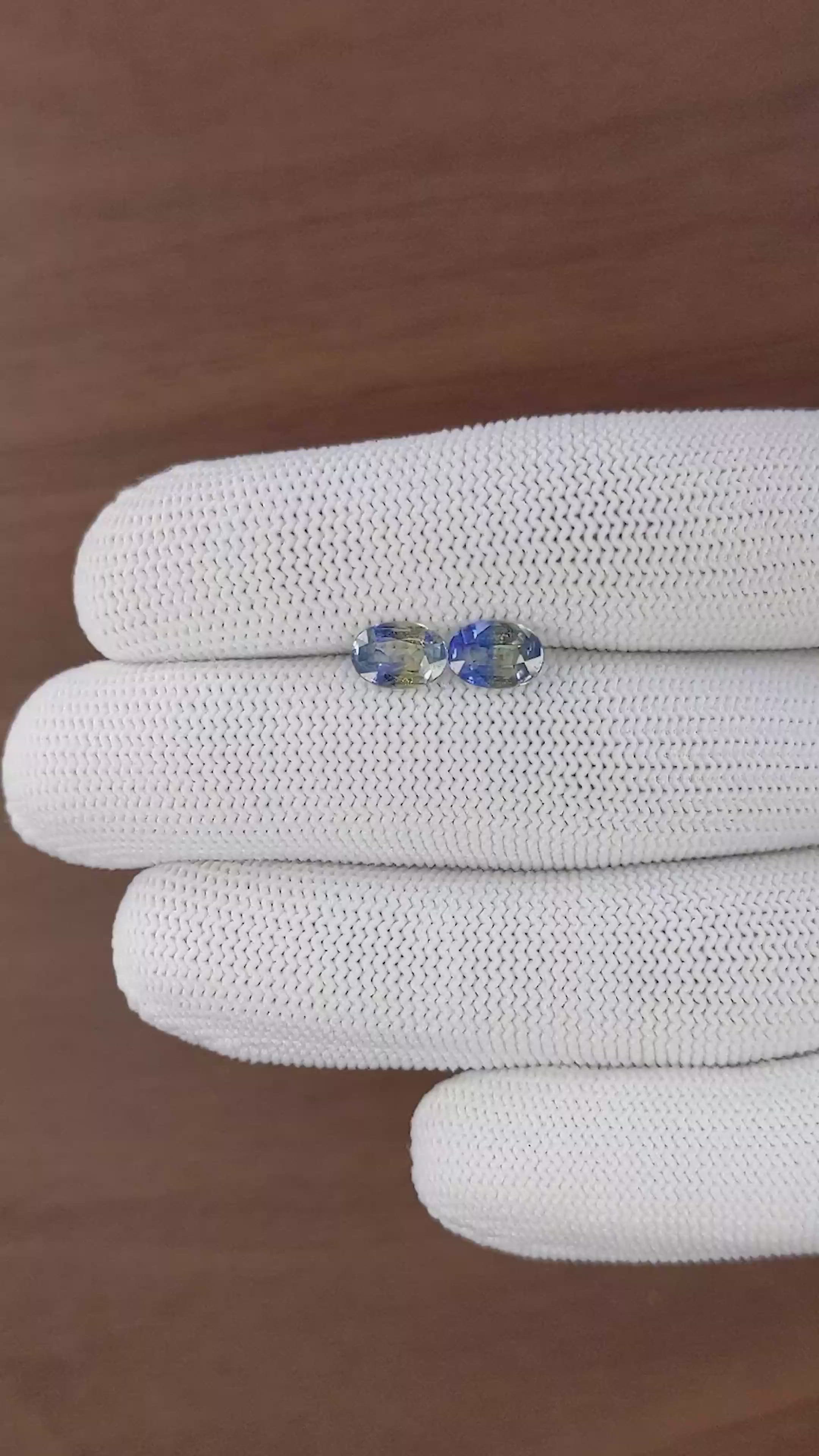 2.29 Ct.Tw.Total Carat Weight Bi Color / Parti Sapphire Pair from Ceylon (Sri Lanka) Size Video