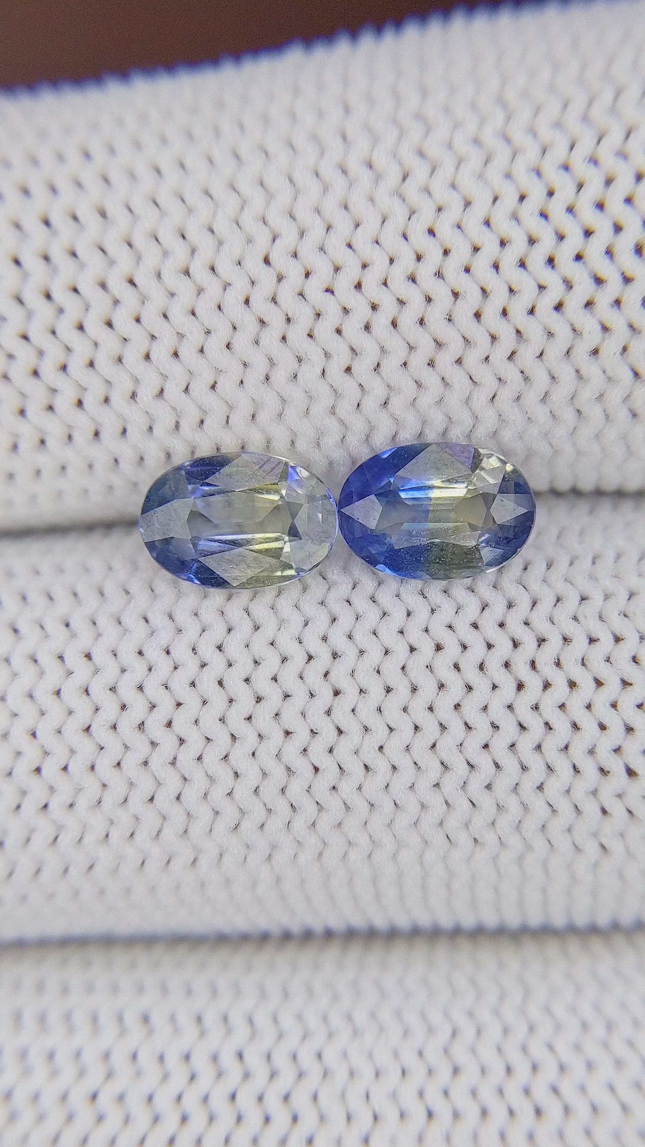 2.29 Ct.Tw.Total Carat Weight Bi Color / Parti Sapphire Pair from Ceylon (Sri Lanka) Size Video