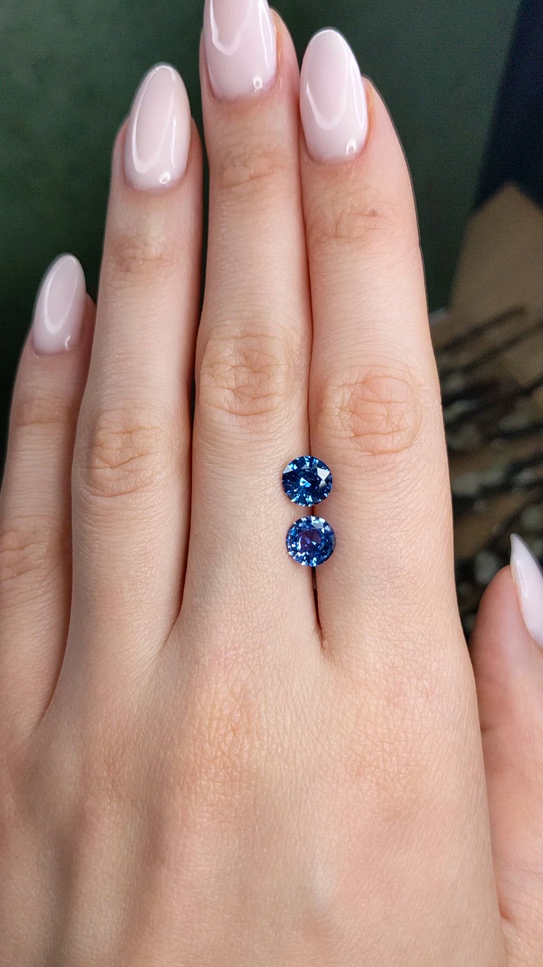 3.14 Ct.Tw.Total Carat Weight Blue Sapphire Pair from Ceylon (Sri Lanka) Size Video