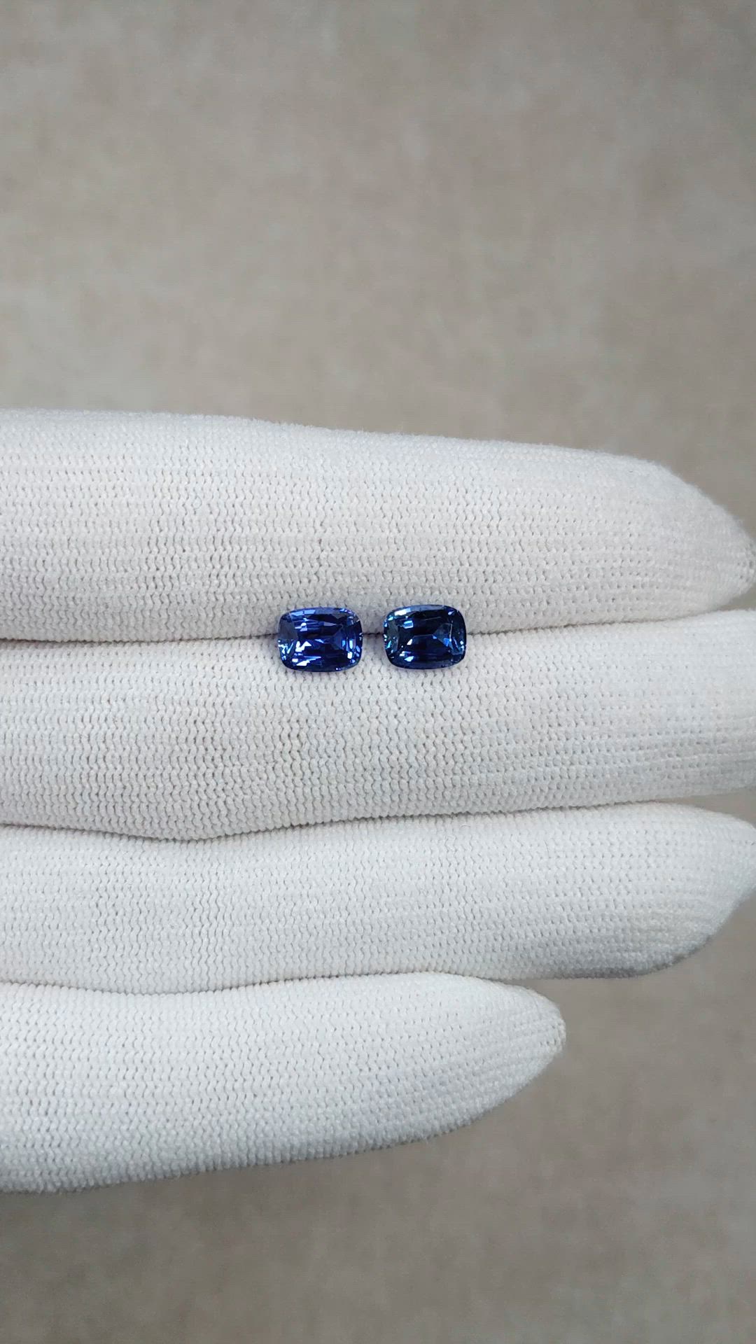 3.04 Ct.Tw.Total Carat Weight Blue Sapphire Pair from Madagascar Size Video