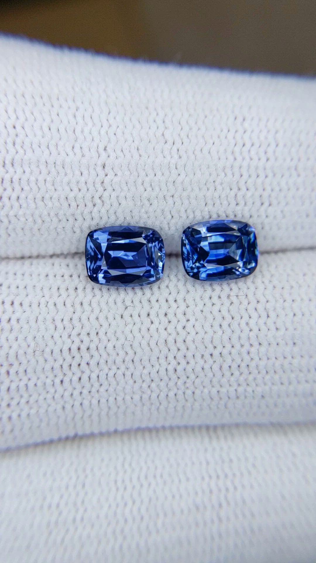 3.04 Ct.Tw.Total Carat Weight Blue Sapphire Pair from Madagascar Size Video