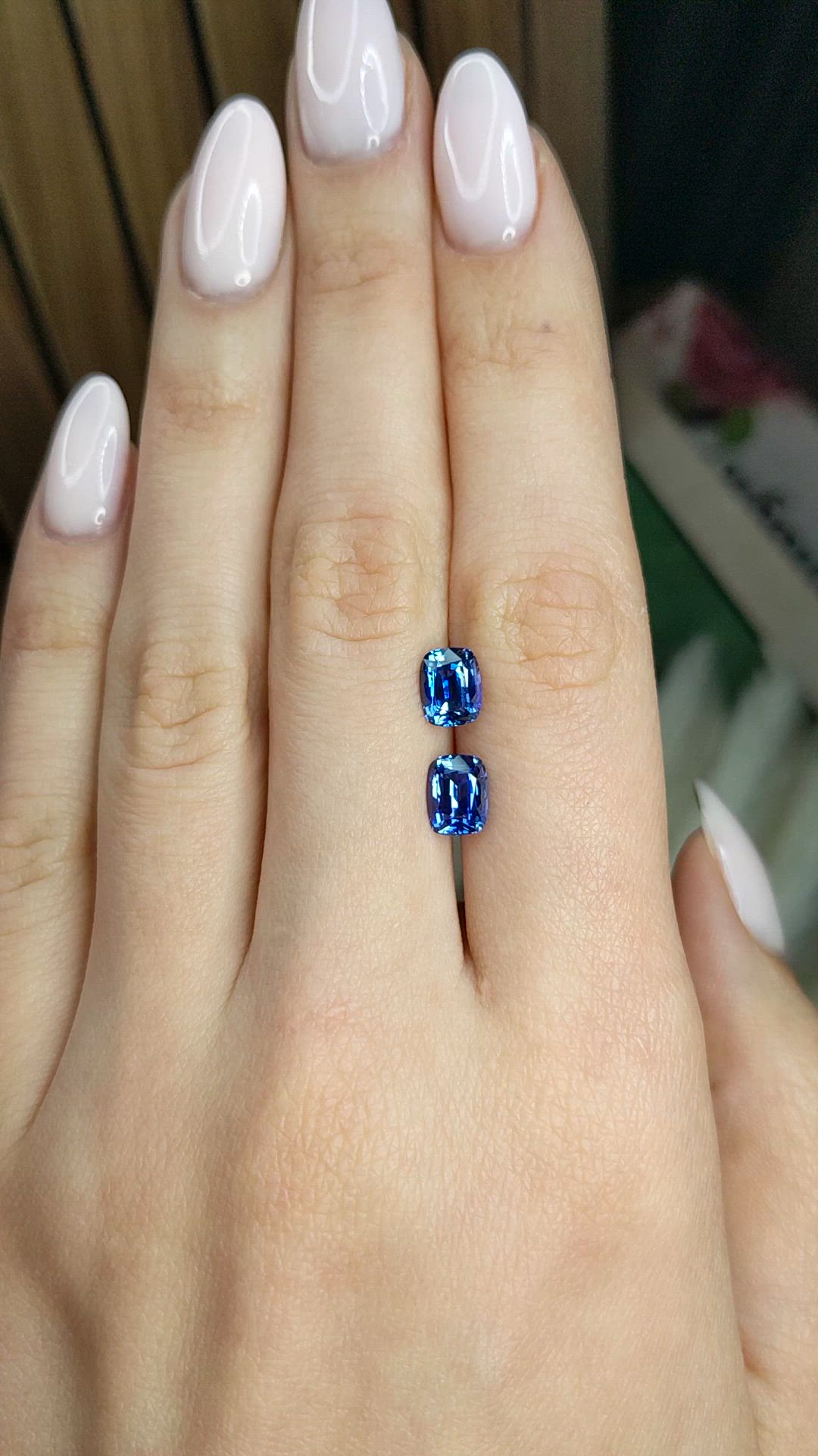 3.04 Ct.Tw.Total Carat Weight Blue Sapphire Pair from Madagascar Size Video