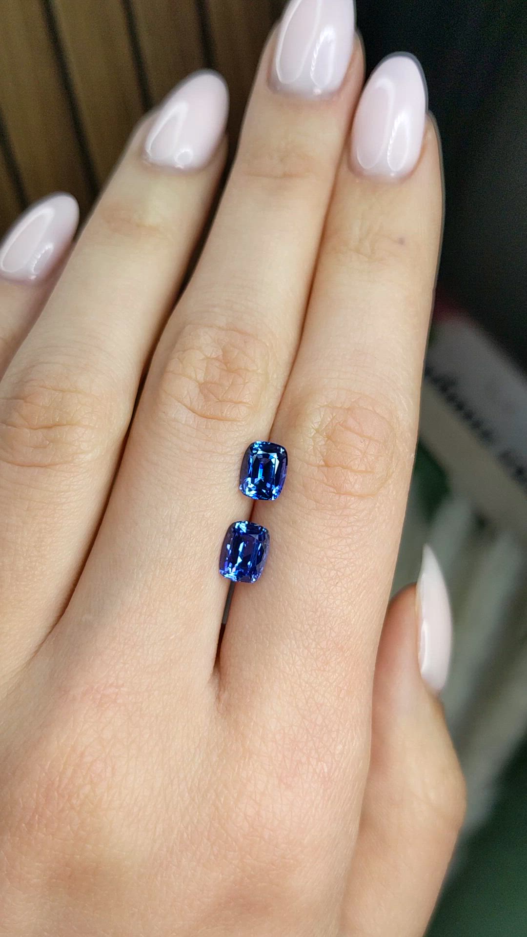 3.04 Ct.Tw.Total Carat Weight Blue Sapphire Pair from Madagascar Size Video