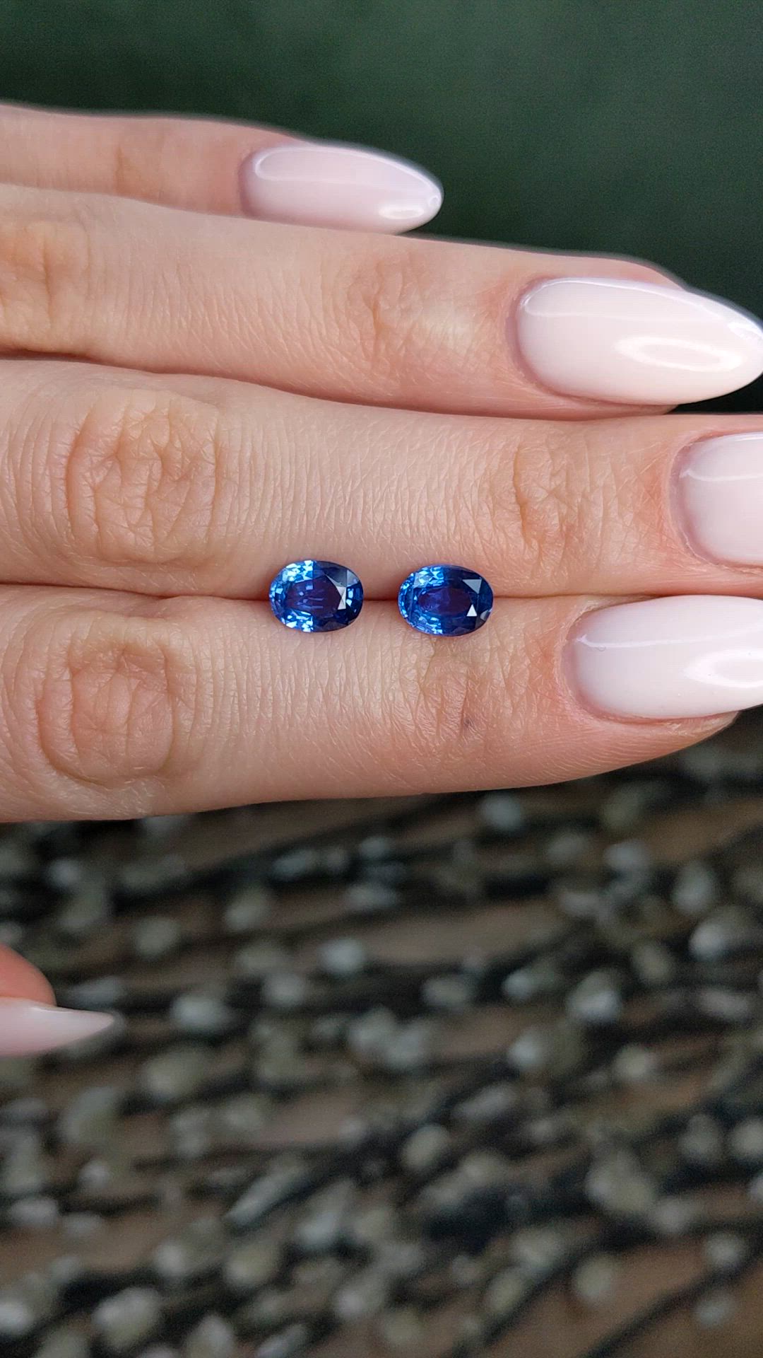 2.49 Ct.Tw.Total Carat Weight Blue Sapphire Pair from Ceylon (Sri Lanka) Size Video