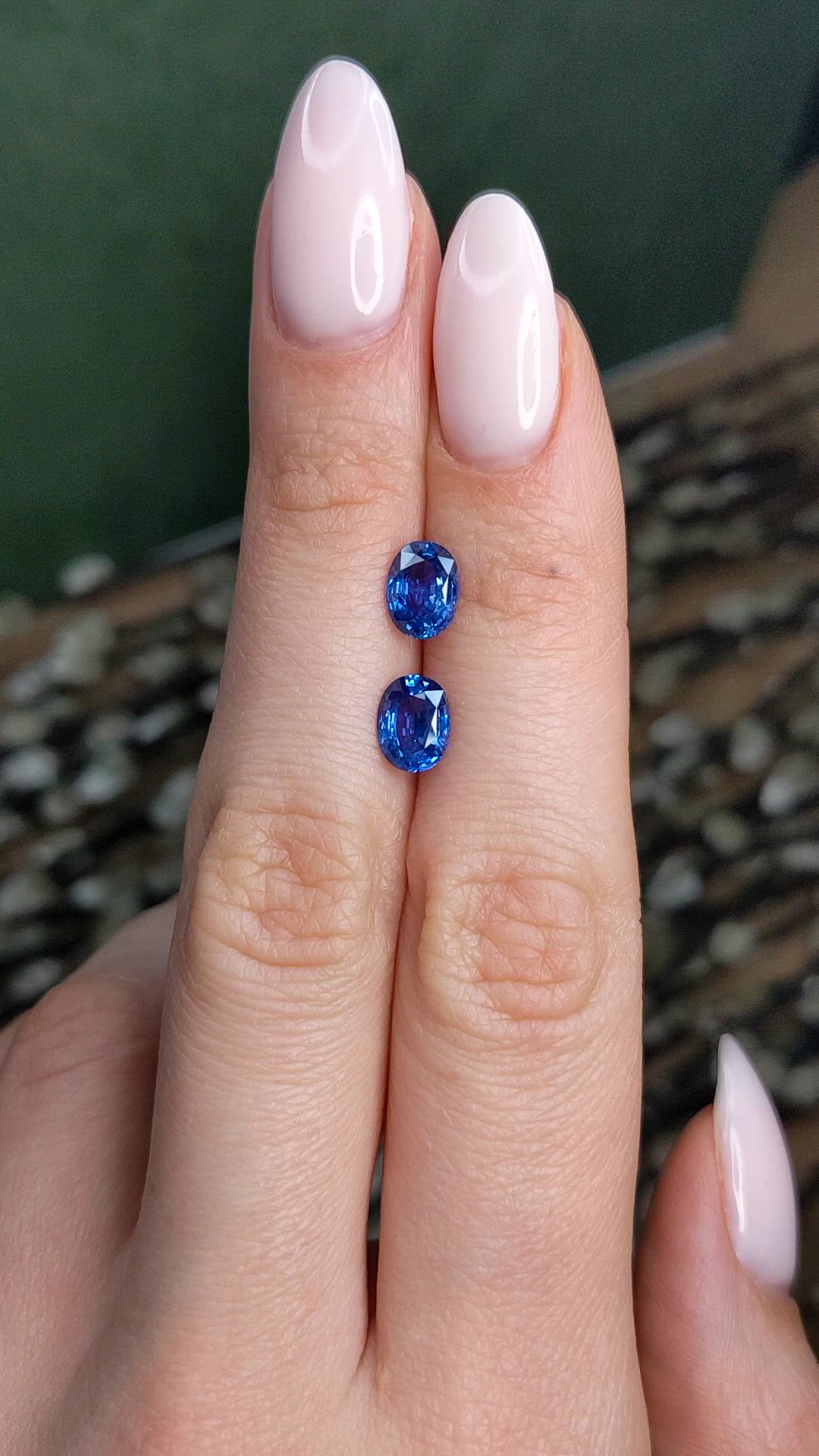 2.49 Ct.Tw.Total Carat Weight Blue Sapphire Pair from Ceylon (Sri Lanka) Size Video