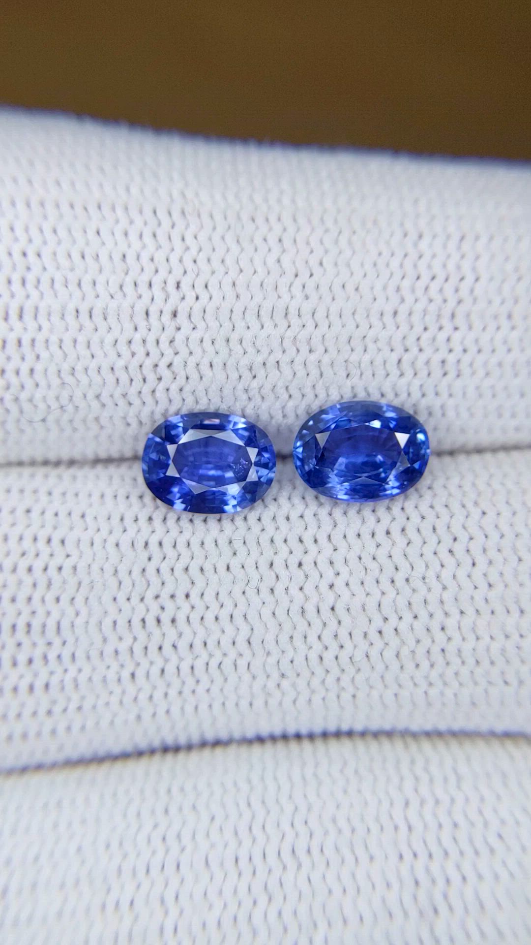 2.49 Ct.Tw.Total Carat Weight Blue Sapphire Pair from Ceylon (Sri Lanka) Size Video