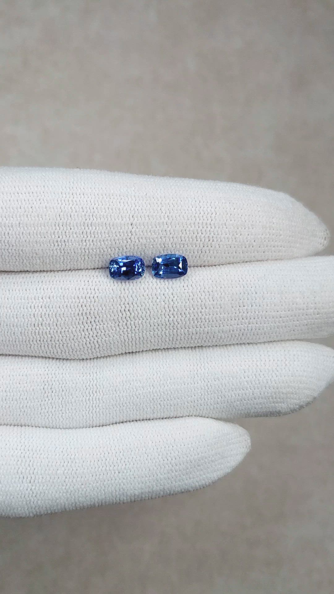 2.29 Ct.Tw.Total Carat Weight Blue Sapphire Pair from Ceylon (Sri Lanka) Size Video