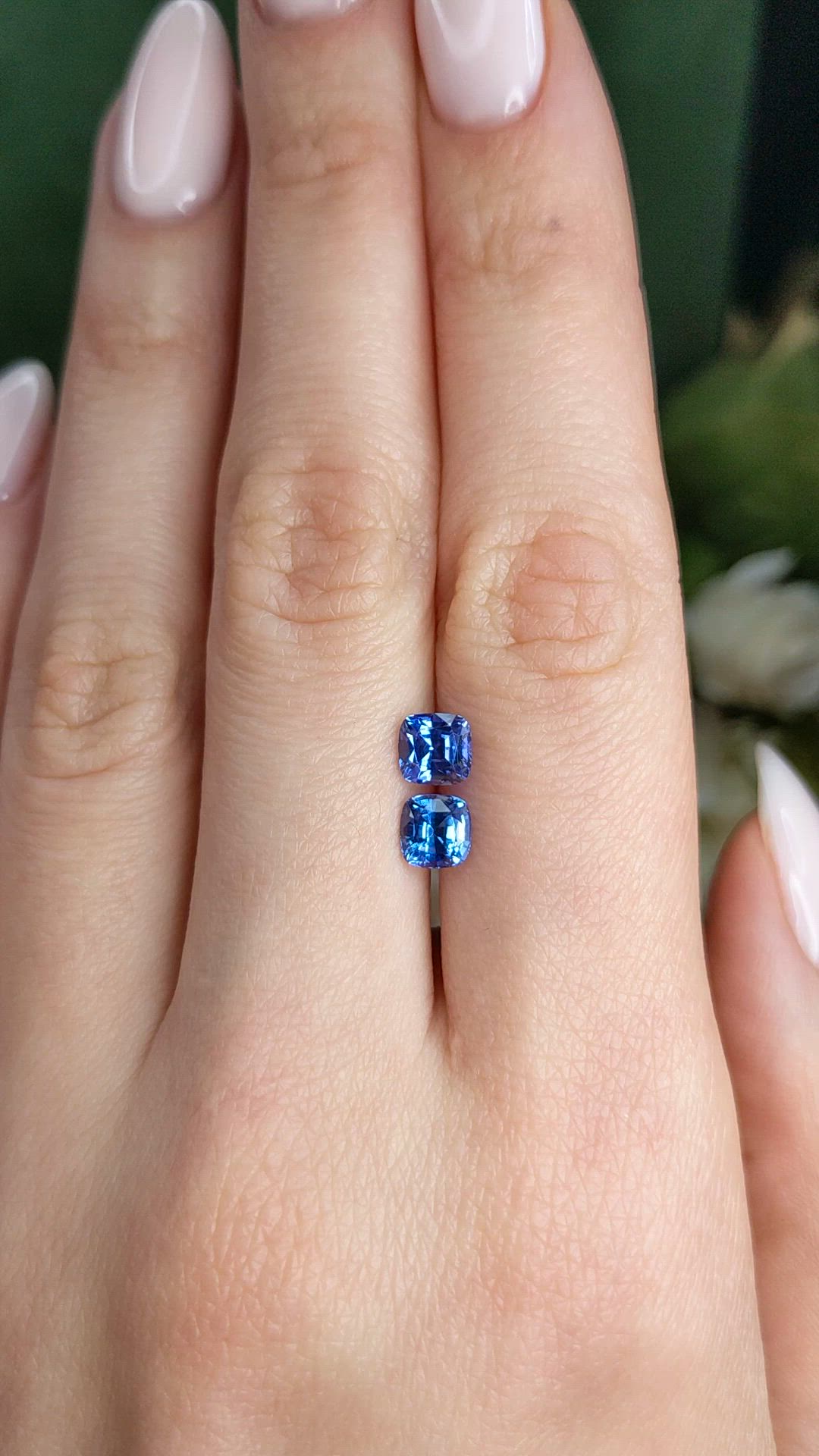 2.10 Ct.Tw.Total Carat Weight Blue Sapphire Pair from Ceylon (Sri Lanka) Size Video