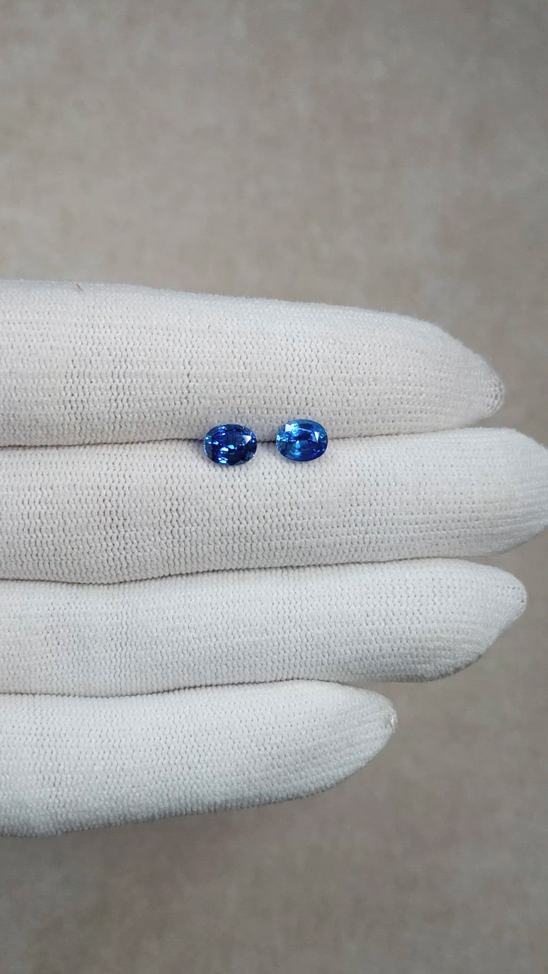 2.02 Ct.Tw.Total Carat Weight Blue Sapphire Pair from Ceylon (Sri Lanka) Size Video