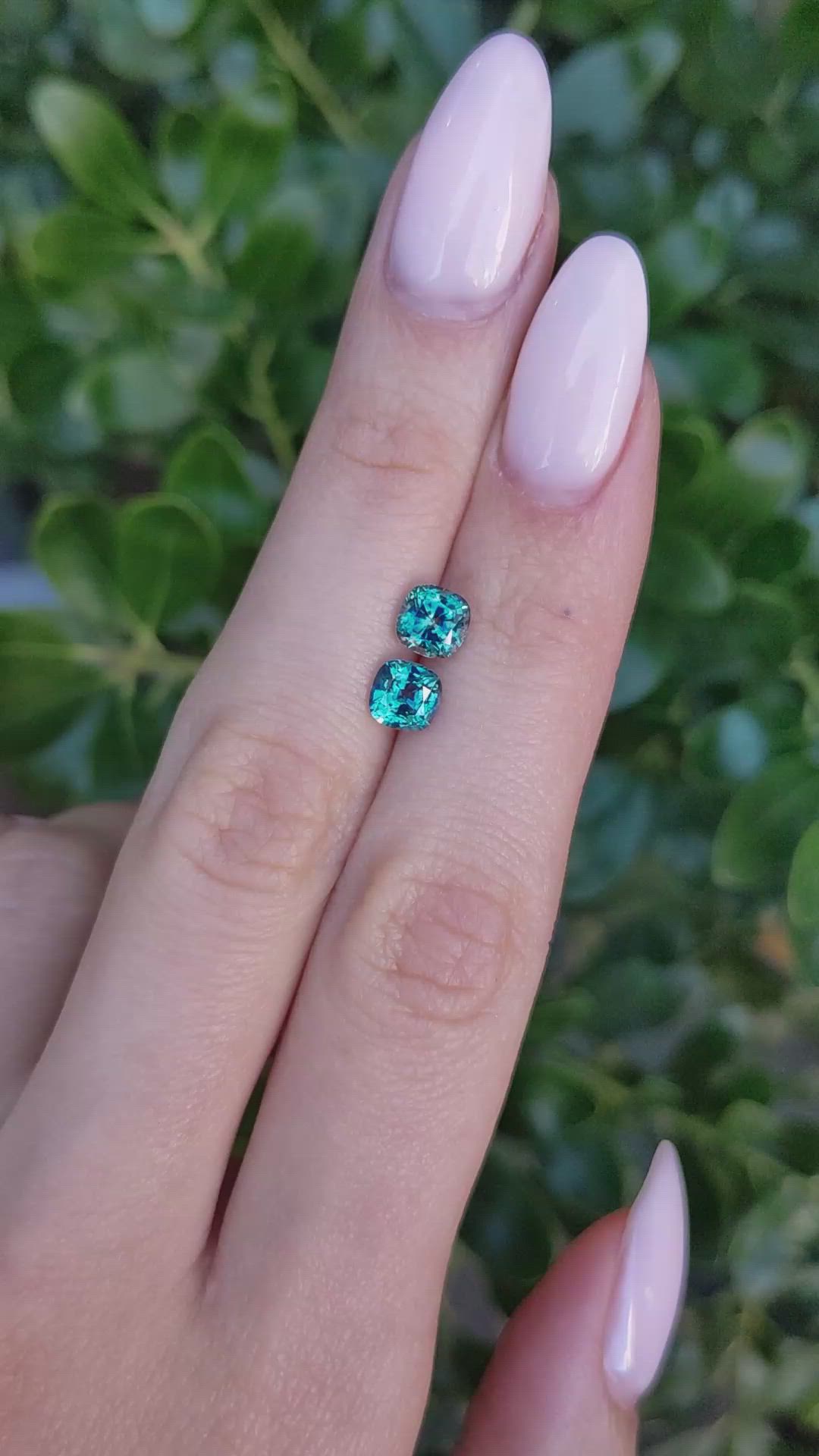 2.29&nbsp;Ct.Tw.Total Carat Weight Greenish Blue Sapphire Pair from Montana Size Video