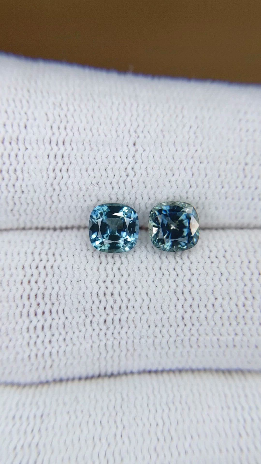 2.29&nbsp;Ct.Tw.Total Carat Weight Greenish Blue Sapphire Pair from Montana Size Video