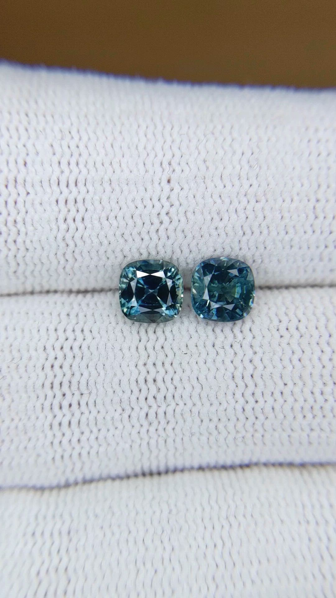 2.07 Ct.Tw.Total Carat Weight Greenish Blue Sapphire Pair from Montana Size Video