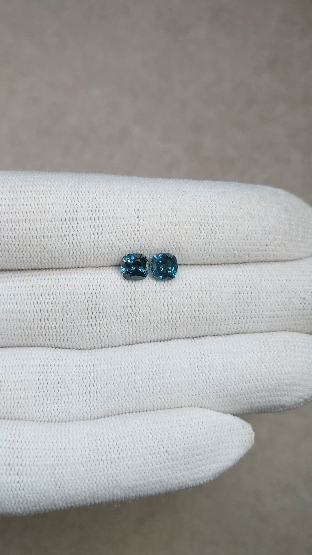 2.07 Ct.Tw.Total Carat Weight Greenish Blue Sapphire Pair from Montana Size Video