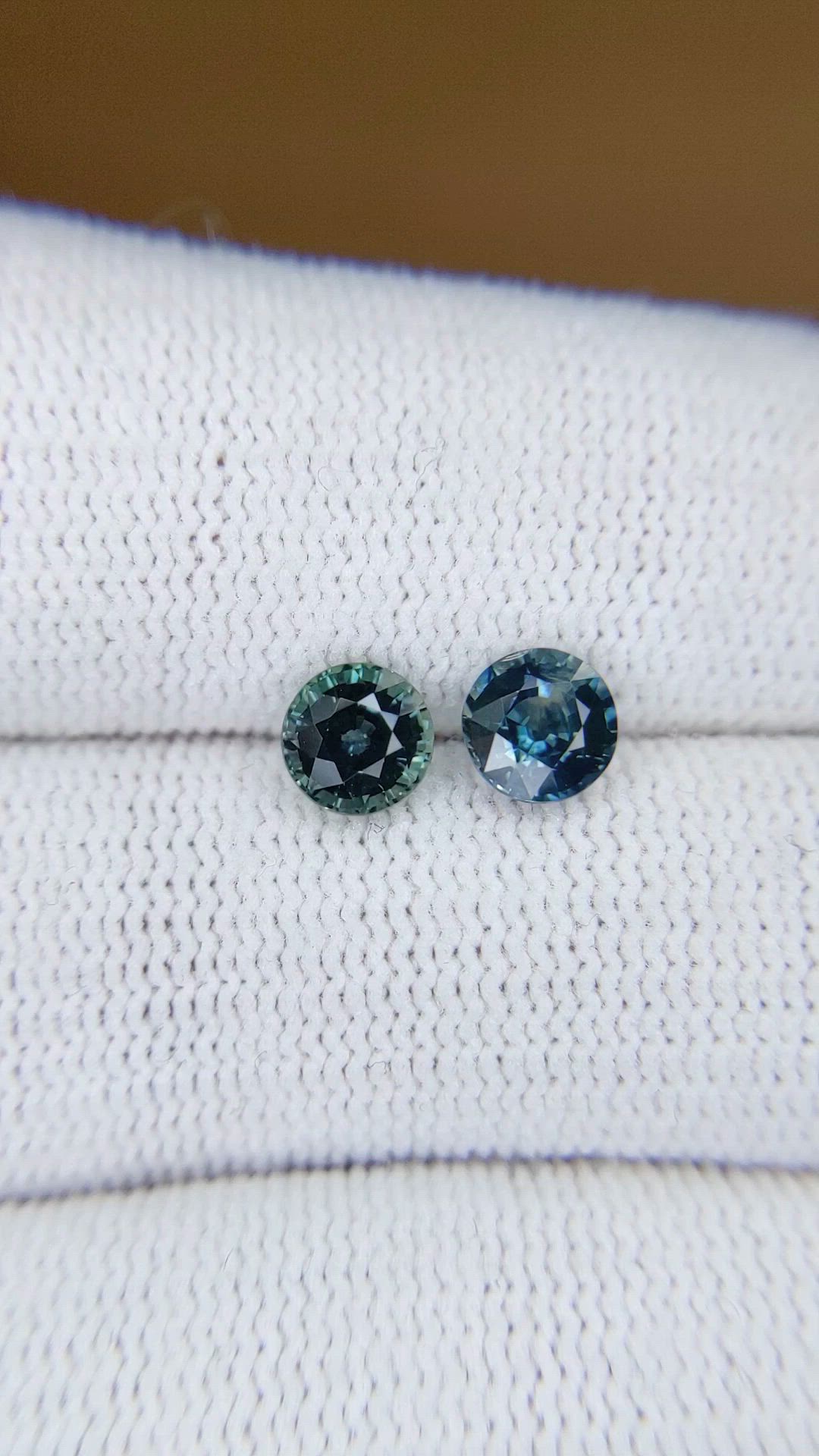 1.86 Ct.Tw.Total Carat Weight Greenish Blue Sapphire Pair from Montana Size Video