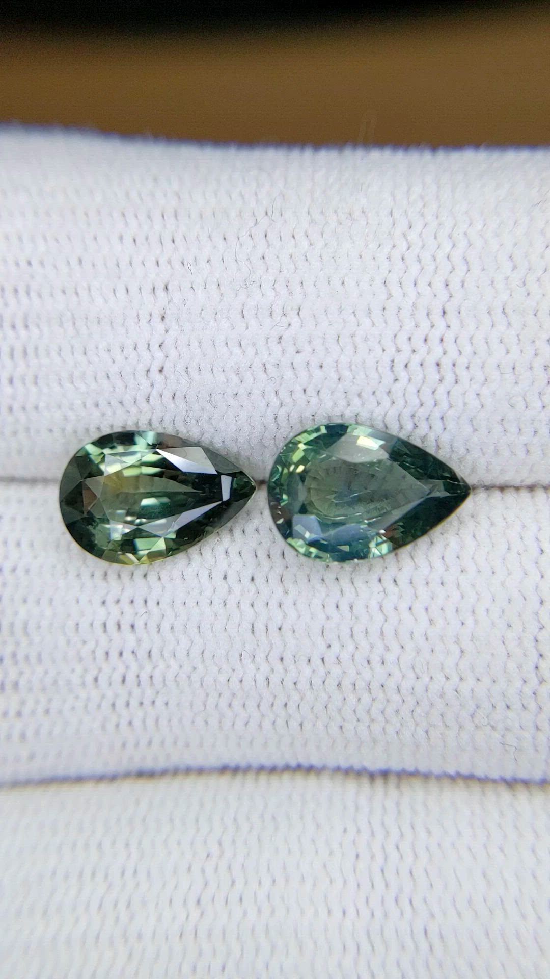 5.09 Ct.Tw.Total Carat Weight Green Sapphire Pair from Madagascar Size Video