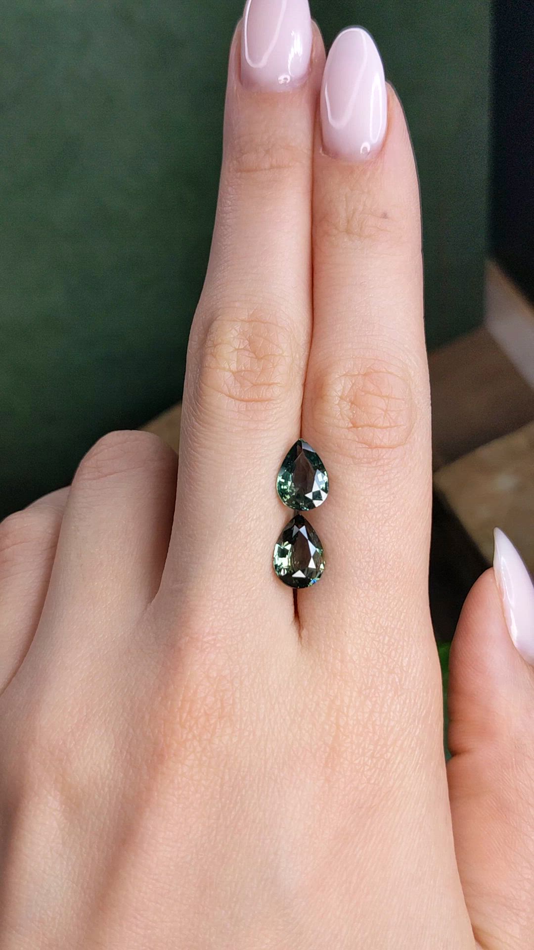 5.09 Ct.Tw.Total Carat Weight Green Sapphire Pair from Madagascar Size Video