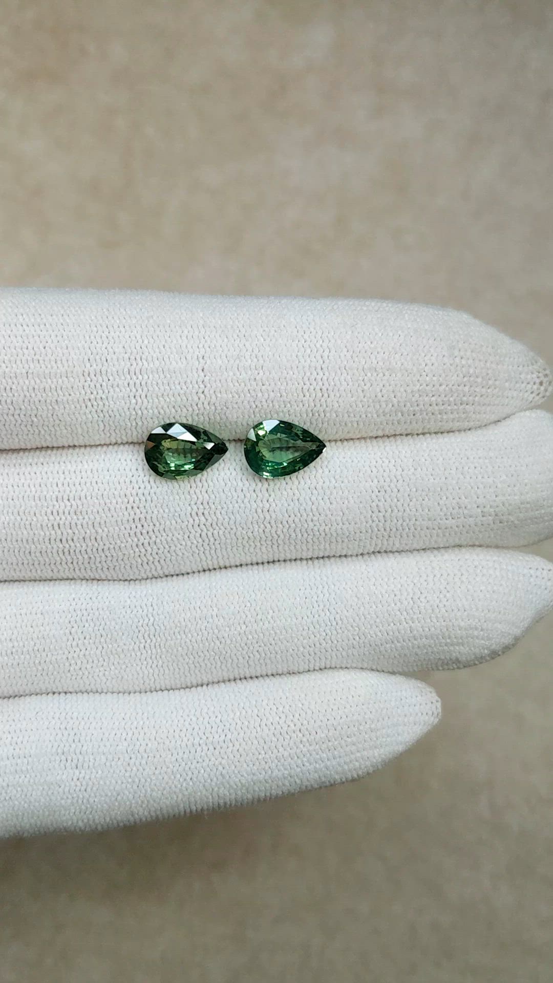 5.09 Ct.Tw.Total Carat Weight Green Sapphire Pair from Madagascar Size Video