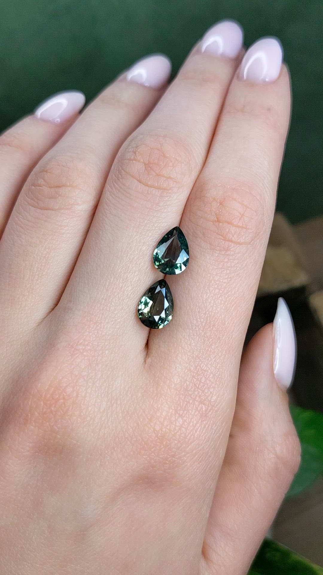 5.09 Ct.Tw.Total Carat Weight Green Sapphire Pair from Madagascar Size Video
