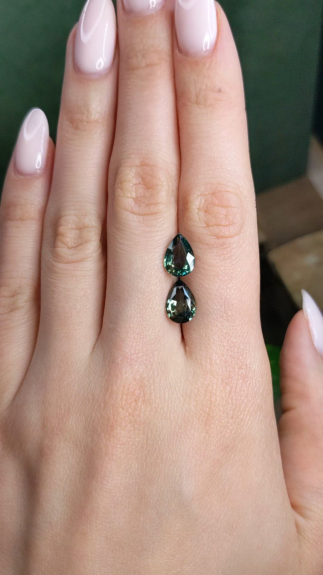5.09 Ct.Tw.Total Carat Weight Green Sapphire Pair from Madagascar Size Video