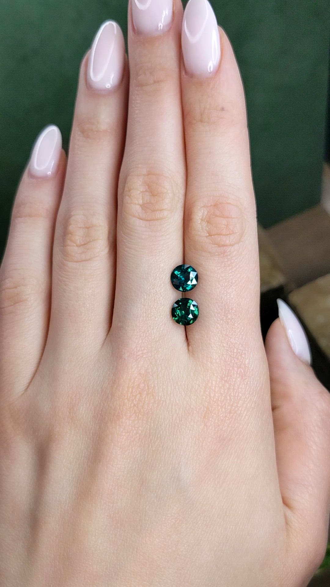 3.88 Ct.Tw.Total Carat Weight Bluish Green Sapphire Pair from Madagascar Size Video
