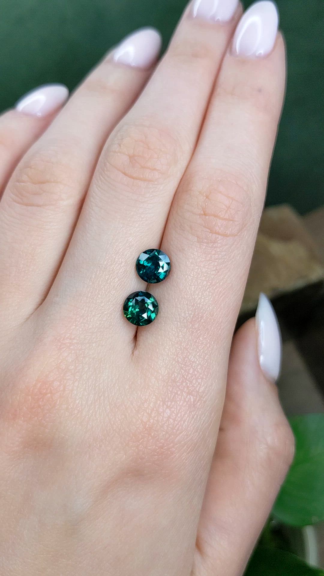 3.88 Ct.Tw.Total Carat Weight Bluish Green Sapphire Pair from Madagascar Size Video