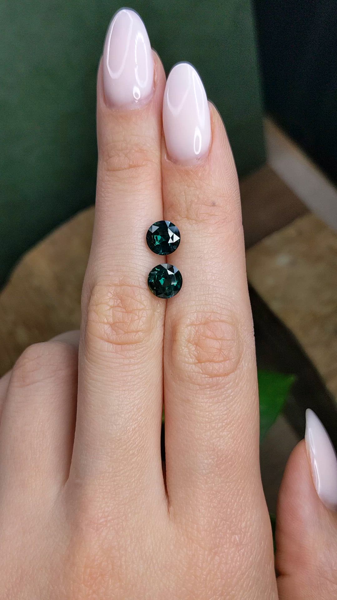 3.88 Ct.Tw.Total Carat Weight Bluish Green Sapphire Pair from Madagascar Size Video
